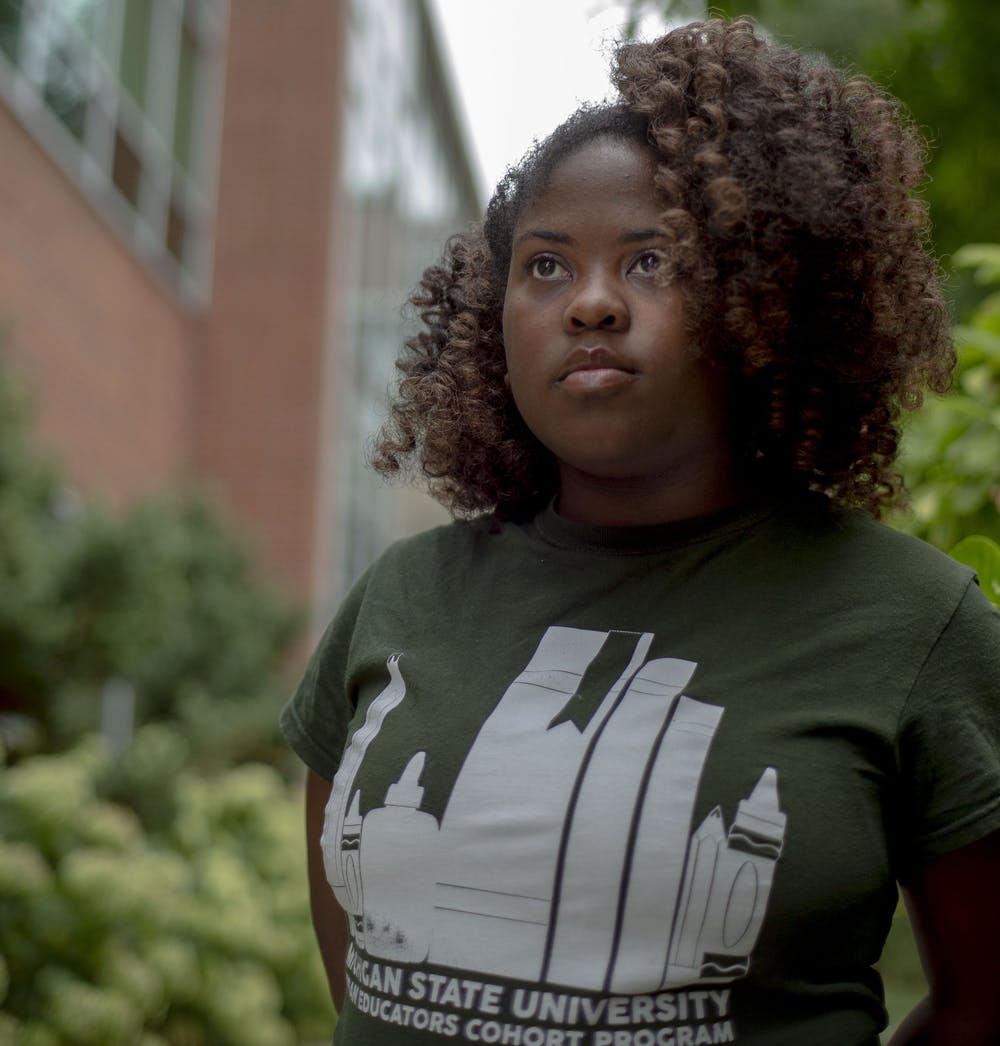 then-Mathematics senior Miracle Chatman stands for a portrait on Sept. 12, 2019 outside of the Student Services building