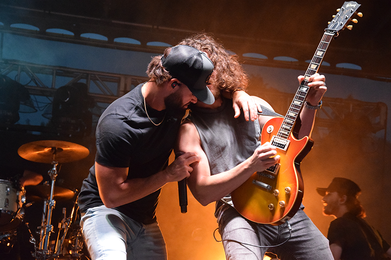 Dylan Scott performs with his guitarist at the Emmet-Charlevoix County Fair on Aug. 23, 2023.